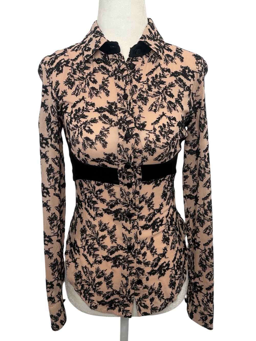 NWT La Perla Silk Button Up Blouse Pink/ Black 3D Embroidered IT 38/ XS